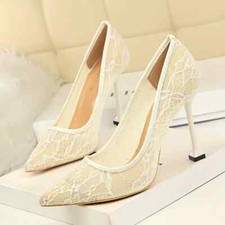 decolte scarpe donna 10 cm bianco sposa pizzo trasparente pelle sintetica 8101
