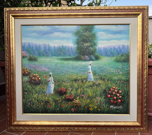 Dipinto olio tela firma - su,
