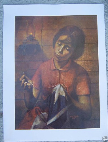 Litografia mariana bordando - litografia, "mariana