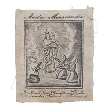 *HH* Antico Santino Stoffa Scapolare Ex Voto Madonna Misericordia Religiosa