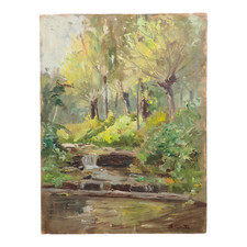 SERGIO PASETTO Quadro Dipinto PAESAGGIO "ALLA SORGENTE" OLIO SU TAVOLA ANNO 1946