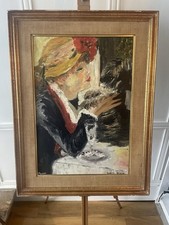 Olio su tela incorniciato parte del pranzo della festa in barca dopo Renoir