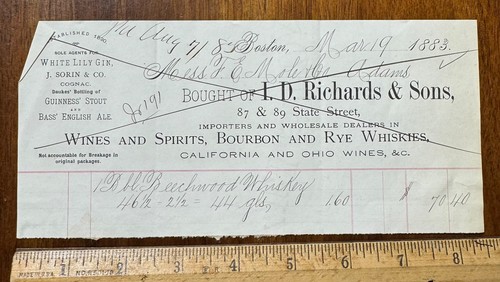 1883 billhead richards whiskey - billhead,