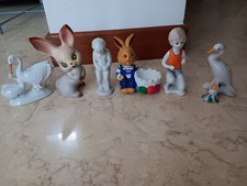 LOTTO 6 PICCOLE STATUINE ANIMALI CONIGLIO BAMBINO IN PORCELLANA? CERAMICA? CIGNO