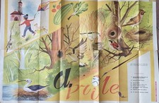 manifesto poster scolastico mesi aprile primavera natura uccelli scuola anni 60