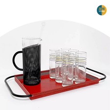 Set bar vintage italiano anni 80 pop design vassoio, brocca, bicchieri, agitatore