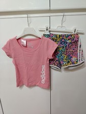 Completo Bambina Adidas T Shirt Pantaloncini Leopardato  Rosa Colorato 2/3 4/5