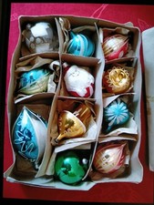 Scatola Con 11 Antiche Palline In Vetro Per Albero Di Natale Anni 60/70