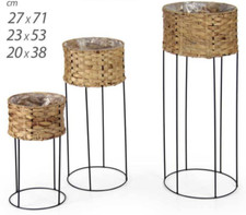 3 ALZATA PORTA PIANTA VASO DA TERRA SUPPORTO METALLO Fioriera VIMINI 71-53-38 cm