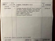 FATTURA ROLEX REF 116655 del 2016