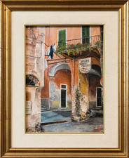 Quadro ALFREDO ARMELLINI Olio su Tela 1989 " Monterosso Cinque Terre Liguria "