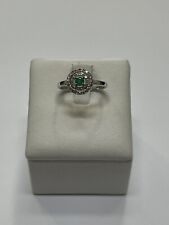 Anello Oro Bianco 18 Kt 750 Con Smeraldo E Diamantini 