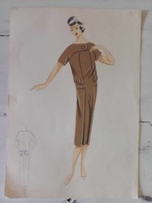 Figurino di moda anni 50-60 disengato e colorato a mano con cartamodello