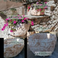 Vaso fioriera mortaio vasca cemento pietra e marmo rustico arredo giardino cm 50