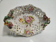 Piatto Centrotavola Fiorito Ceramica Traforata Stile Bassano
