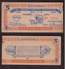 ONE WOODEN NICKEL 1938 USA