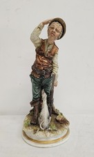 Statuetta Capodimonte scultura cacciatore e cane porcellana vintage dipinta '70