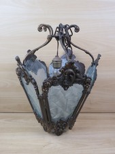 LAMPADARIO A LANTERNA ANTICA IN OTTONE E VETRO STAMPATO stile antico vintage