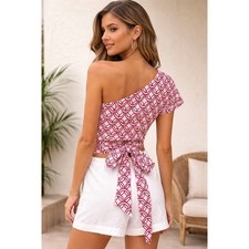 One Shoulder Crop Top Tie Back