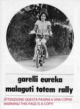 PUBBLICITA' TEST CICLOMOTORI GARELLI EUREKA MALAGUTI TOTEM   1972 MOTOITALIANE