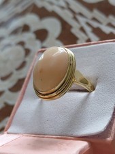 ANELLO CON CABOCHON  IN CORALLO ROSA Sfaccettato ARGENTO  925 CORALLO   D'EPOCA.
