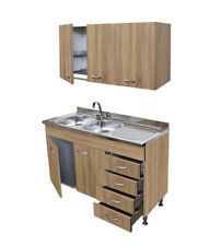 Mobile cucina rovere cm120, cassettiera dx, lavello inox, scolapiatti e pensile