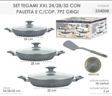 SET TEGAMI XXL IN PIETRA 24/28/32CM CON PALETTA E COPERCHI 7PZ GRIGIA O NERA