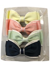 4 FERMAGLI CAPELLI FIOCCO RASO 4 COLORI PINZE MOLLETTE ACCESSORI VINTAGE CM 12