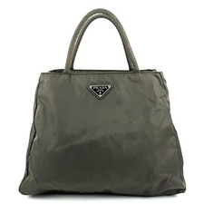 Borsa tote PRADA tessuto logo triangolare nylon verde cachi autentica [classifica AB-]