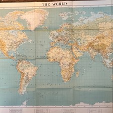 1956 Mappa Gigante del Mondo American Geographical Society ~34x58 FL5