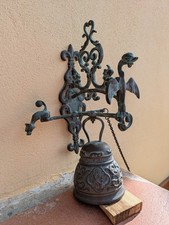 Antica campana campanello da parete in bronzo con gatti e drago
