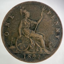 1892 Victoria One Penny Coin |