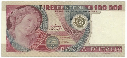 100000 lire banca - lire, d'italia