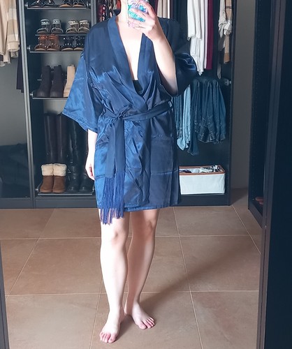 Vestaglia kimono raso blu s - raso,