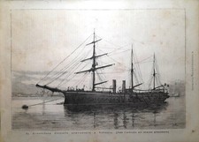 Stampa antica VELIERO CRSTOFORO COLOMBO ormeggiato a Venezia 1877 Antique print