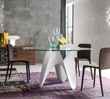 TAVOLO TONDO CON PIANO VETRO FISSO 120  GAYA TONIN BASE LACCATA OPACA