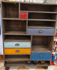 MOBILE IN LEGNO VINTAGE LIBRERIA CON RUOTE 100X38X140H CM