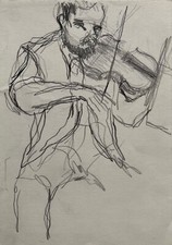 Musicista Con Violino Classico Schizzo Disegno Studio #116 Gerda Gundorph