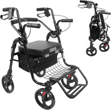 Deambulatore Con Seduta Imbottita 2 in 1, Pieghevole, 4 Ruote, Rollator Con Cest