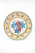Piatto Portafrutta Terracotta Dipinto A Mano Uva Rossa 45 Cm