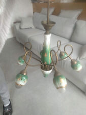 lampadario vintage anni 50 in ceramica e ottone