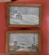 Coppia Piccoli Dipinti Paesaggi Innevati Attr.M.Giugiaro