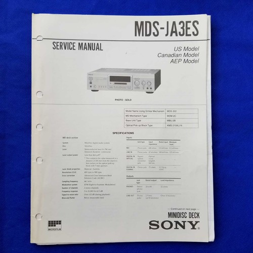 Sony mds ja3es manuale - mds-ja3es, di