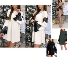 Vestito Mini Donna Abito Inserti Pizzo Woman Lace Mini Dress 110390 P