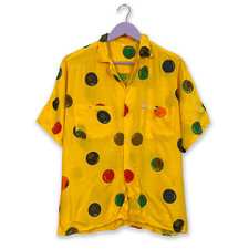 Camicia Vintage gialla a fantasia a pois multicolore - Taglia M/L uomo