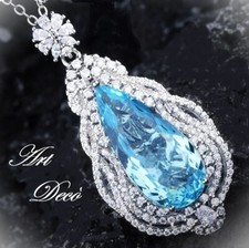COLLANA-ART DECO' ACQUAMARINA,BRILLANTI cm.45 CIONDOLO cm.5 ORO BIANCO/ARGENTO !