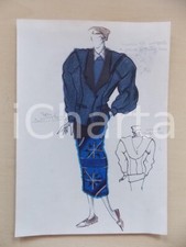 1980 ca MODA DONNA INVERNO Completo doppia giacca e abito stampato - Bozzetto 