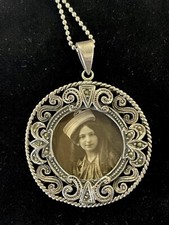 ANTICO CIONDOLO ARGENTO 925 punzonato COLLANA PORTAFOTO porta ritratto miniatur