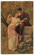 Cartolina antica illustrata- donna-dama con ragazzo 1928