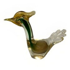Statuina uccellino vintage Archimede Seguso vetro di Murano ambra oro verde Italia